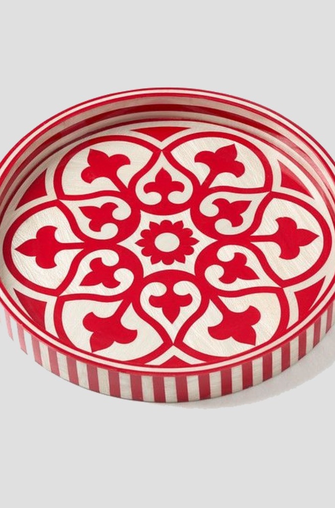 Islamic Geometric Red Flowers Tray
